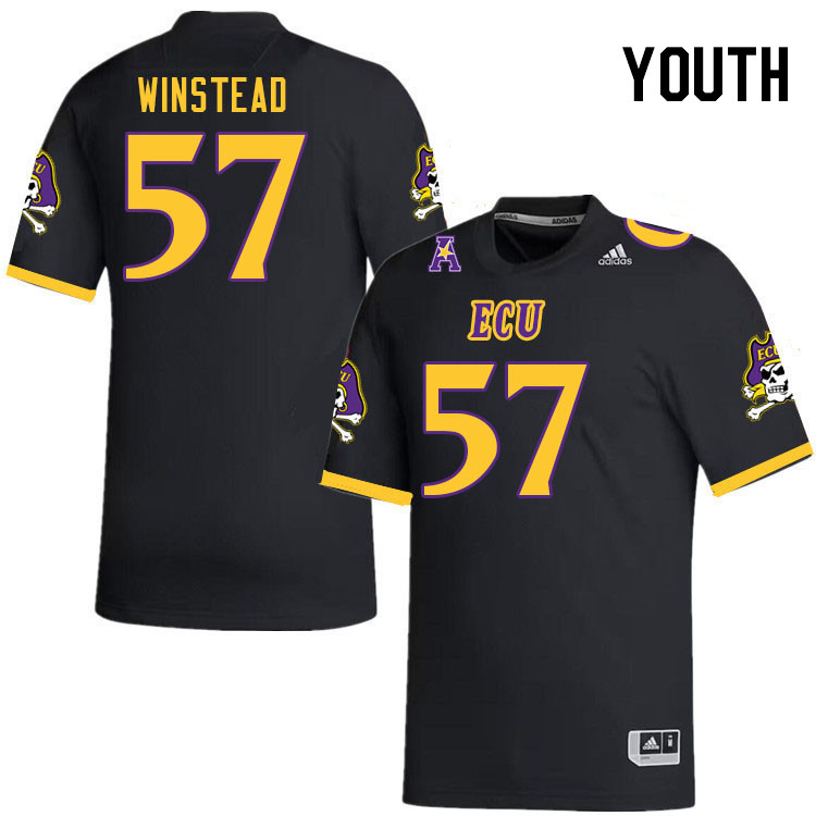 Youth #57 Brock Winstead ECU Pirates 2023 College Football Jerseys Stitched-Black - Click Image to Close
